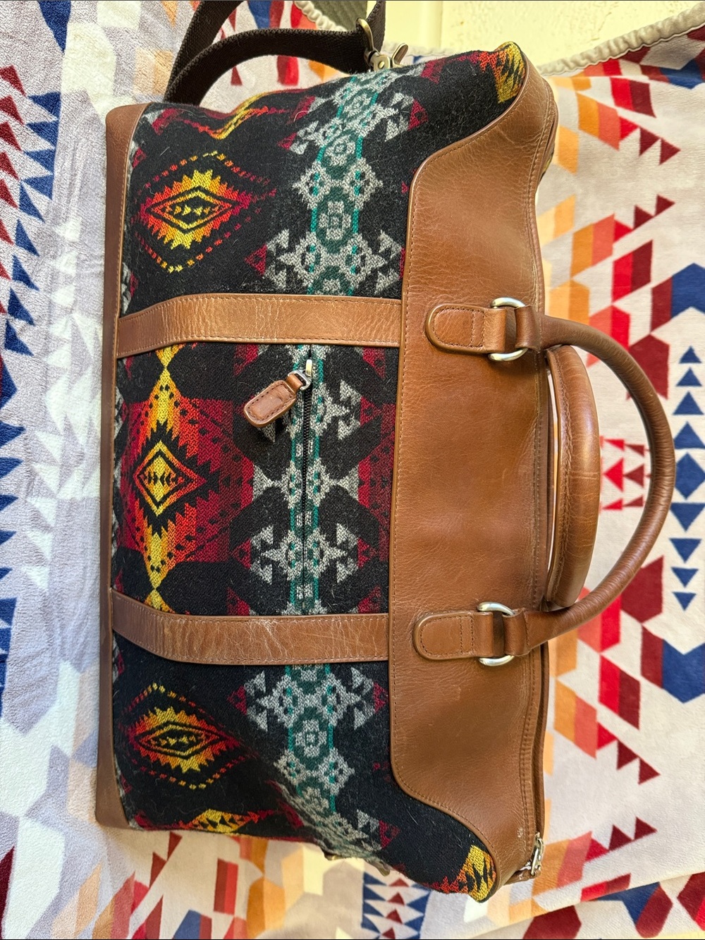 Pendleton Wool Patterned Leather-Trim Weekender Bag - Picture 2 of 9